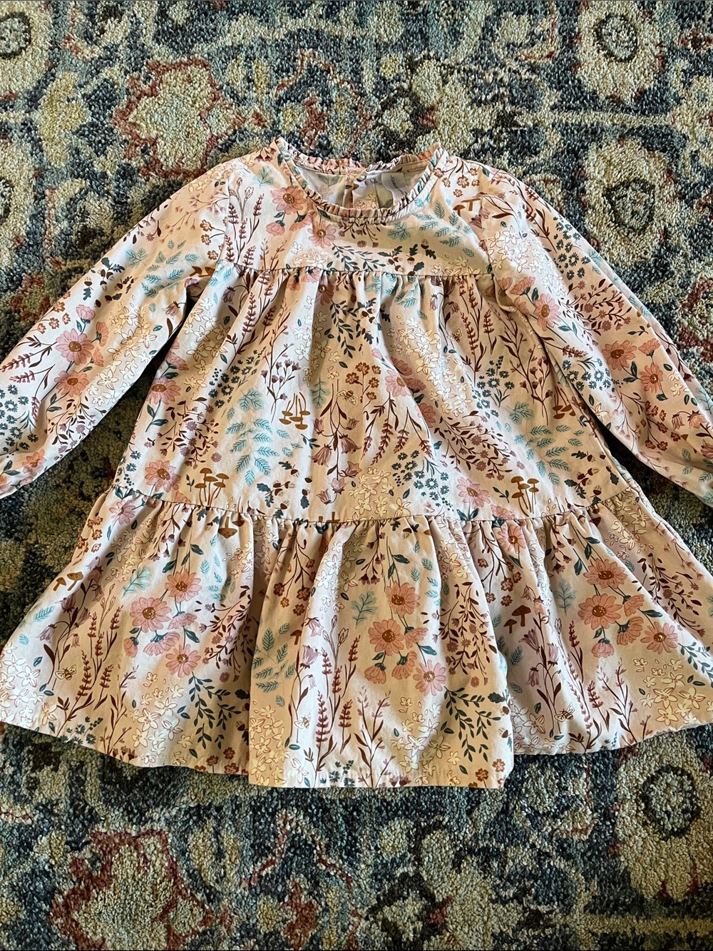 Girls Floral Tiered Long-Sleeve Dress - Pink Floral